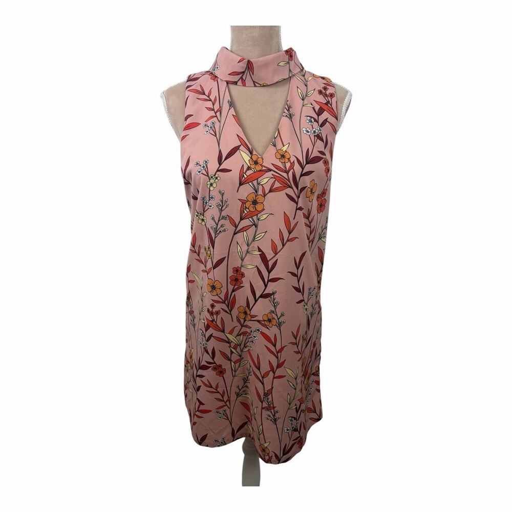 Glamorous Womens Small Floral Choker Neck Sleeveless Shift Dress Pink